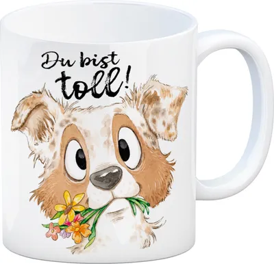 Produktbild von Hund Kaffeebecher mit Spruch Du bist toll