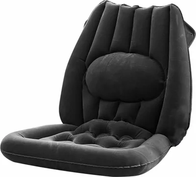 An inflatable seat cushion with lumbar support.