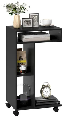 Produktbild von HOMCOM Beistelltisch C-Form 4 Regale Rollen 40 x 30 x 69 cm Schwarz
