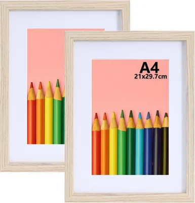 Produktbild von Bilderrahmen A4 Set von 2, Holz, 21 x 29,7 cm mit Passepartout, für Fotos, Urkunden, Poster