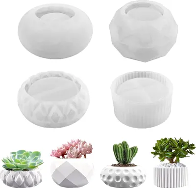 Produktbild von 4 Stück Silikonform für Sukkulenten, Kaktus, Blumentopf, Betonform, Vase, Bastelbeton, DIY Blumentopf, Silikonform, Vase, Gießformen für Sukkulenten, Harzformen, Epoxidharzformen, Dekoration