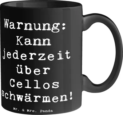 Produktbild von Mr. & Mrs. Panda haferl Spruch Cello Schwärmerei - Schwarz - Geschenk, Klassische Musik, Musiker, Musikinstrument, Solo, Streichinstrument, Instrument, Becher, Lernen