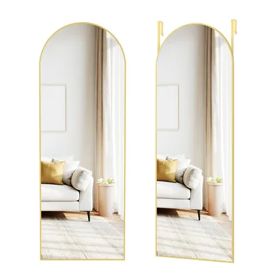 Produktbild von SONGMICS Ganzkörperspiegel, 120 x 40 cm, gewölbter Spiegel, Wand- oder Türmontage, Rahmen aus Aluminiumlegierung, Hartglas, für Schlafzimmer