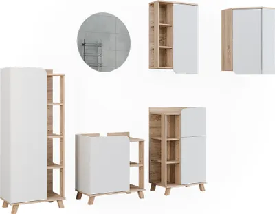 Zdjęcie produktu dla Zestaw mebli łazienkowych Vicco Karen Sonoma/Biały 5 części, Model 52055