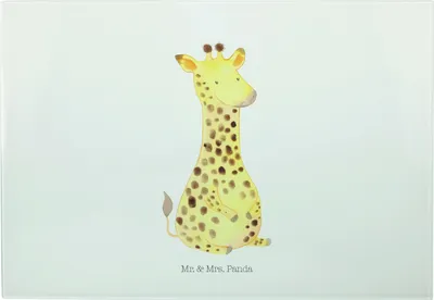 Produktbild von Mr. & Mrs. Panda Schneidebrett Glas Giraffe Zufrieden - Weiß - Geschenk, Küchenbrett, Abenteuer, Servierplatte, Afrika, Schneideunterlage, Hackbrett, Brotzeitplatte