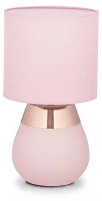 Zdjęcie produktu dla Lampa stołowa Relaxdays, metalowa podstawa, klosz z tkaniny, E14, wys. x średnica: 32 x 18 cm, lampa nocna z przewodem, do sypialni, różowo-miedziana, Obraz wygenerowany przez AI