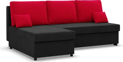 Produktbild von Ecksofa mit Schlaffunktion KEMI, Wohnzimmer Couch, Schlafcouch Ausziehbar, Schwarz/Rot
