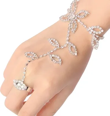Produktbild von Kristallrhinestone-Blatt-Handgeschirr-Armband-Sklaven-Kettenglied-Fuß-Finger-Ring