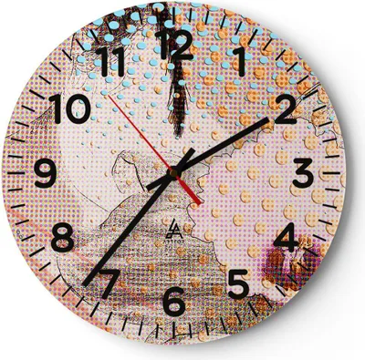 Produktbild von Wanduhr - Rund - Glasuhr - Blume Dame Kleid Eleganz - 40x40cm - Schleichendes Uhrwerk - Lautlos - zum Aufhängen bereit - Dekoration Modern - Wanddekoration aus Glas - C4AR40x40-3140