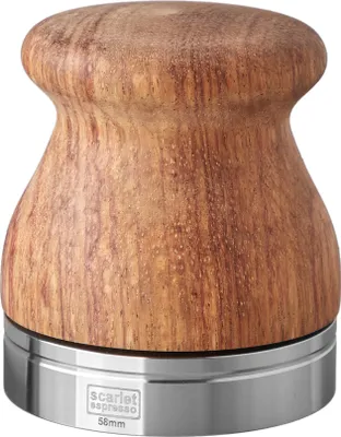 Produktbild von scarlet espresso | Tamper »Comodo« für Barista; mit ergonomischem Edelholzgriff nach Wahl und Präzisions-Edelstahlbasis  , Größe:58 mm, Farbe:Set (Rosenholz + Tamperablage)