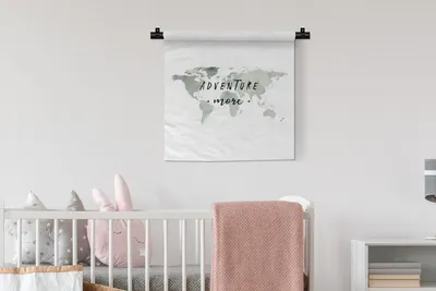 Produktbild von MuchoWow® Wandteppich Wandbehang Weltkarte - Zitat - Aquarell 60x60 cm Tapisserie Dekoration Wandtuch - Dekorationen - Wand Decke