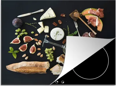 Produktbild von KitchenYeah© Herdabdeckplatte Wein - Obst - Käse , 59x52cm, Küche Deko, Glaskeramikkochfeld Herdabdeckung, Abdeckplatte fùr Kochfeld