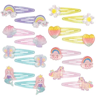 Produktbild von 16 Stück Glitzer Haarspangen Mädchen Kinder Einhorn Regenbogen Meerjungfrau
