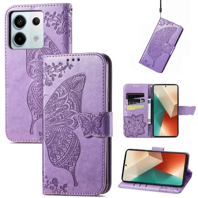 Immagine prodotto di Per Xiaomi Redmi Note 13 Pro / Poco X6 Custodia per cellulare in  con portafoglio Butterfly Design Cover protettiva viola chiaro