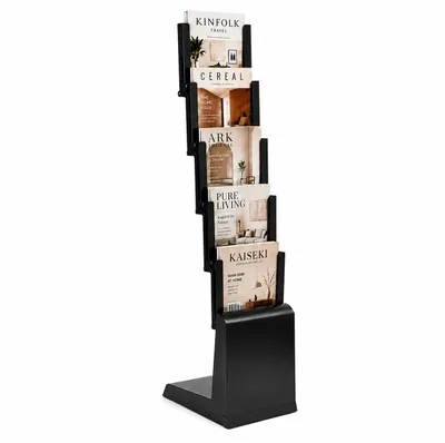 Faltbarer Prospektständer schwarz mit 5 DIN-A4-Fächern von Display Sales, freistehend – H