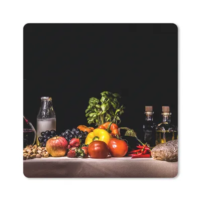 Produktbild von MuchoWow® Mauspad Mousepad Stilleben - Essen - Trinken - Obst - Schwarz 20x20 cm - Mousepads - Maus Mat - Pad - Mausunterlage - Desk Mat - Bureauartikeln