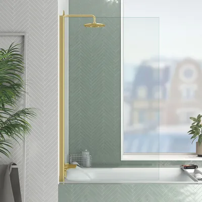 Produktbild von Badewannenfaltwand 140x80 cm MARWELL Duschwand für Badewanne in Gold aus 4 mm ESG Sicherheitsglas faltbar 180° klappbar Aluminiumrahmen