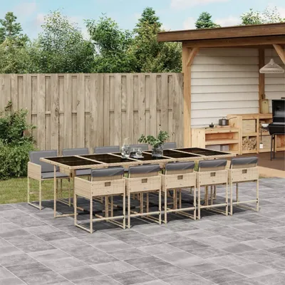 Produktbild von 11-tlg. Garten-Essgruppe mit Kissen Beigemischung Poly Rattan 3211296