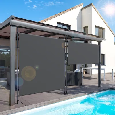 Produktbild von Izrielar Senkrechtmarkise Außenrollo 150 x 270 cm Balkonrollo mit Handkurbel Sichtschutz Vertikalmarkise ohne Bohren Sonnenschutz Windschutz Markise Anthrazit