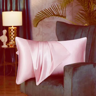 Produktbild von 19 Momme Seidenkissenbezug mit verdecktem Reißverschluss, beidseitig verwendbar, für Haut- und Haarpflege (Rosa, Standardgröße 50 x 75 cm)
