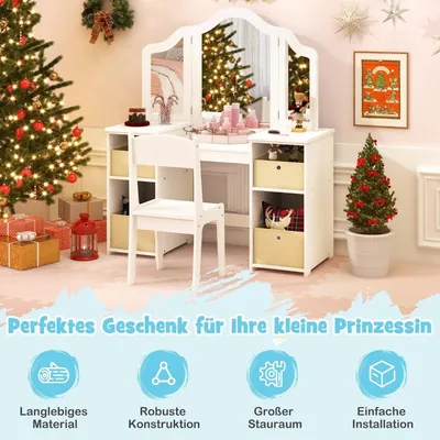 Obrázok produktu pre Detský toaletný stolík 2 v 1 s odnímateľným zrkadlom a úložným priestorom