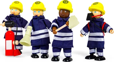 Image de Tidlo Maison de poupées en bois Poupées pompiers, 4 pièces.