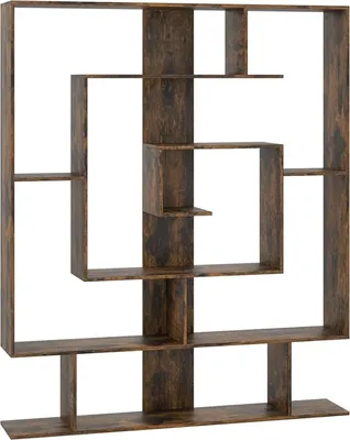 Immagine prodotto di Libreria geometrica, scaffale da terra, scaffale espositivo, scaffale espandibile, ripiani aperti, sistema antiribaltamento, per soggiorno, marrone