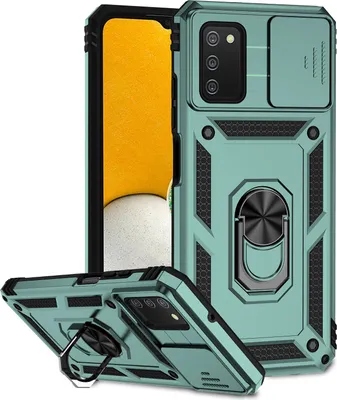 Produktbild von Galaxy A03S / A02S Hülle mit Schiebe Kamera Schutz und Ringhalter Ständer Robust Rüstung Schutzhülle für Samsung Galaxy A03S / A02S Grün