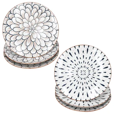 Produktbild von 6x Yama Kuchenteller Ø19cm Blau Weiß Steingut Tropfen Floral Dessert