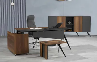 Produktbild von Arbeitszimmer Set Schreibtisch Sideboard Couchtisch Braun Grau Büromöbel