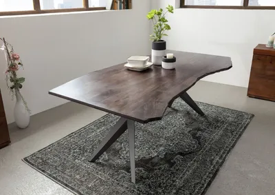 Produktbild von MASSIVMOEBEL24 Baumtisch Akazie 160x90x76 grau lackiert Beine anthrazit matt FREEFORM 4 #28