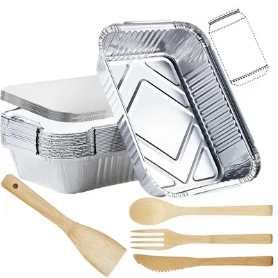 Obrázek produktu pro Hliníková grilovací miska s víkem - 20 ks - 1900 ml - 26 x 19 x 6 cm - Jednorázová odkapávací miska