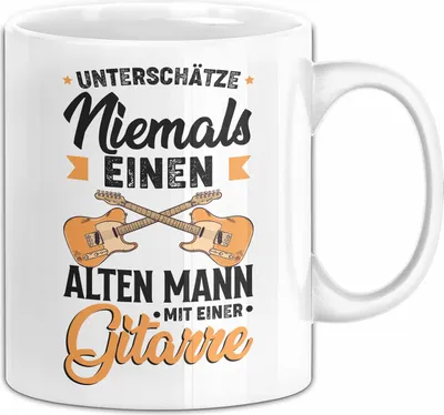 Produktbild von Gitarrenspieler Geschenk Tasse Gitarre Unterschätze Niemals Einen Alten Mann Mit Einer Gitarre (Weiß)