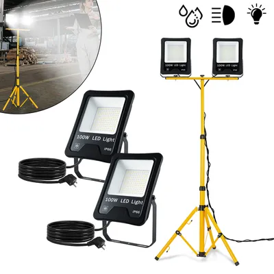 Obrázek produktu pro NAIZY 2x100W LED reflektor studená bílá s teleskopickým stojanem vodotěsný IP66 LED reflektor venkovní světlo