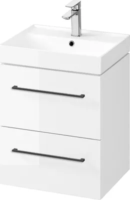 Produktbild von BADLAND Badmöbel Set Badezimmerschrank mit Keramikwaschbecken, 2-Schubladen LARGA 50 Weiß, 2x Schwarz Möbelgriffe