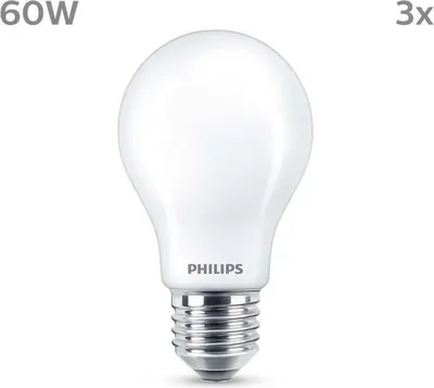 Immagine prodotto di Philips LED Classic Lampadina 60W, A60 E27, Bianco caldo, Non dimmerabile, Confezione da 3
