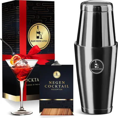 Immagine prodotto di Bar Dedicated - Shaker da cocktail Boston nero - Set da cocktail con ricettario - Shaker Boston con confezione regalo