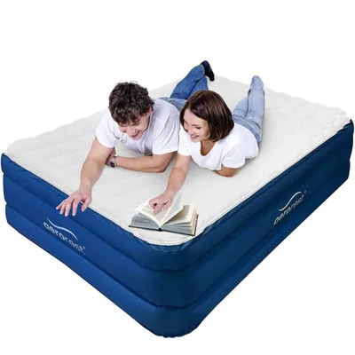 Image de Matelas gonflable AeroRest pour 2 personnes - Extra long | Longueur : 210 cm | Surface supérieure moelleuse | Topper amovible | Pompe intégrée | Livré avec une sacoche de transport