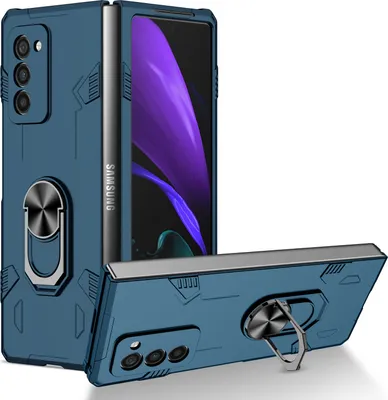 Obrázek produktu pro Galaxy Z Fold2 Pouzdro, robustní tvrdý PC, nárazuvzdorné Pouzdro s držákem prstenu a stojánkem pro Samsung Galaxy Z Fold 2 5G Tmavě modrá