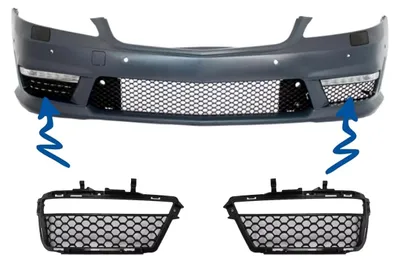 Imagen del producto de Rejilla delantera, faros antiniebla y luces diurnas (DRL) para Mercedes Clase S W221 (2005-2012), estilo S63 S65.