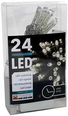 Image de Guirlande lumineuse LED 24 LEDS Batterie Timer câble transparent blanc chaud pour intérieur et extérieur