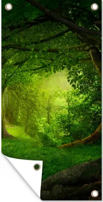 Produktbild von MuchoWow® 80x160 cm Outdoor-Poster Gartendeko Sichtschutz Garten Poster für den Garten  Bäume - Wald - Grün - Landschaft - Natur