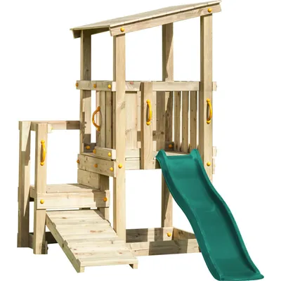 Produktbild von Spielturmking Spielturm CASCADE mit Rutsche 1,75 m + Kletterrampe - Dunkelgrün 30119-12