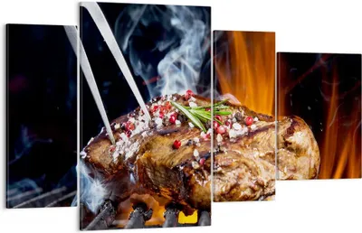 Produktbild von Bild auf Leinwand - Leinwandbild - Steak Grill Flammen Essen - 120x70cm - Wand Bild - Wanddeko - Leinwanddruck - Bilder - Kunstdruck - Wanddekoration - Leinwand bilder - Wandkunst - DL120x70-2865