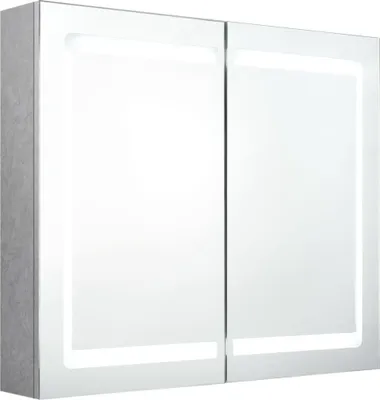 Zdjęcie produktu dla vidaXL Szafka z lustrem LED do łazienki betonowa szara 80x12x68 cm