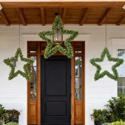 Produktbild von Salcar 55 cm Weihnachtsstern aus Weihnachtsgirlande PVC Weihnachtsdeko Außen Innen Kunstgirlande mit 240 grünen Zweigen