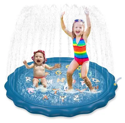 Produktbild von Zimilo 100 cm PVC Wasserspritzmatte, Aufblasbare Sprinkler Pool für Haustier, Sommer Wasserspielplatz, für Outdoor Rasen Garten, Buchstabenmuster