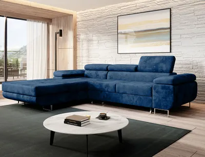 Produktbild von Easy4You Ecksofa NORBERG Velvet L-Form Marineblau – 279x72x205 cm - Schlafsofa mit Bettkasten und Schlaffunktion - Eckcouch mit Stauraum – Links – Stoff Monolith 77