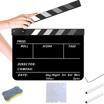 Zdjęcie produktu dla Tablica filmowa akrylowa – tablica reżyserska – rekwizyt filmowy – czarna – zawiera kreda