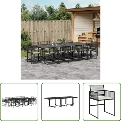 Produktbild von The Living Store 15-tlg. Garten-Essgruppe mit Kissen Schwarz Poly Rattan